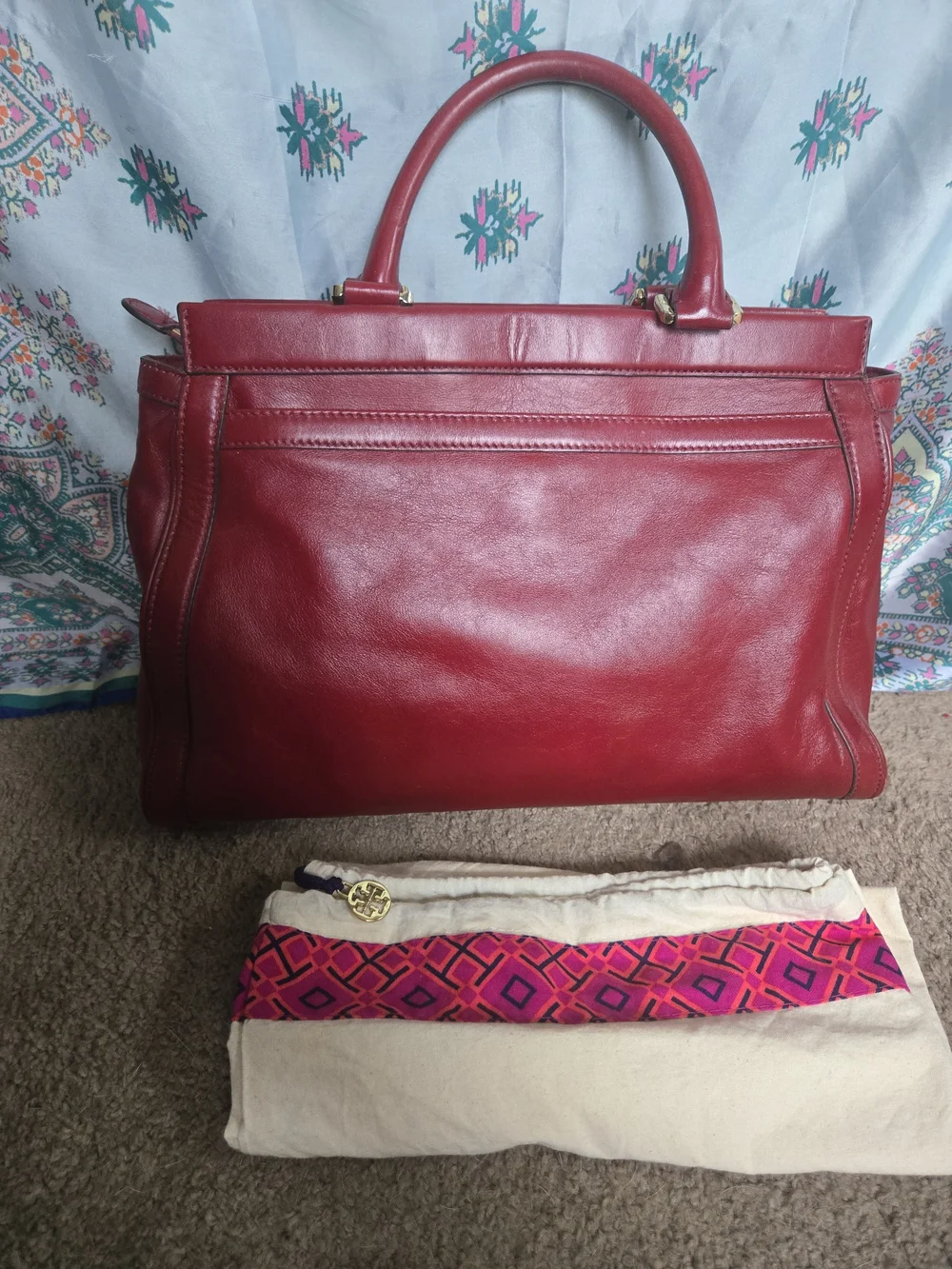 Tory Burch Red Leather Satchel with Gold Hardware With Dust Bag